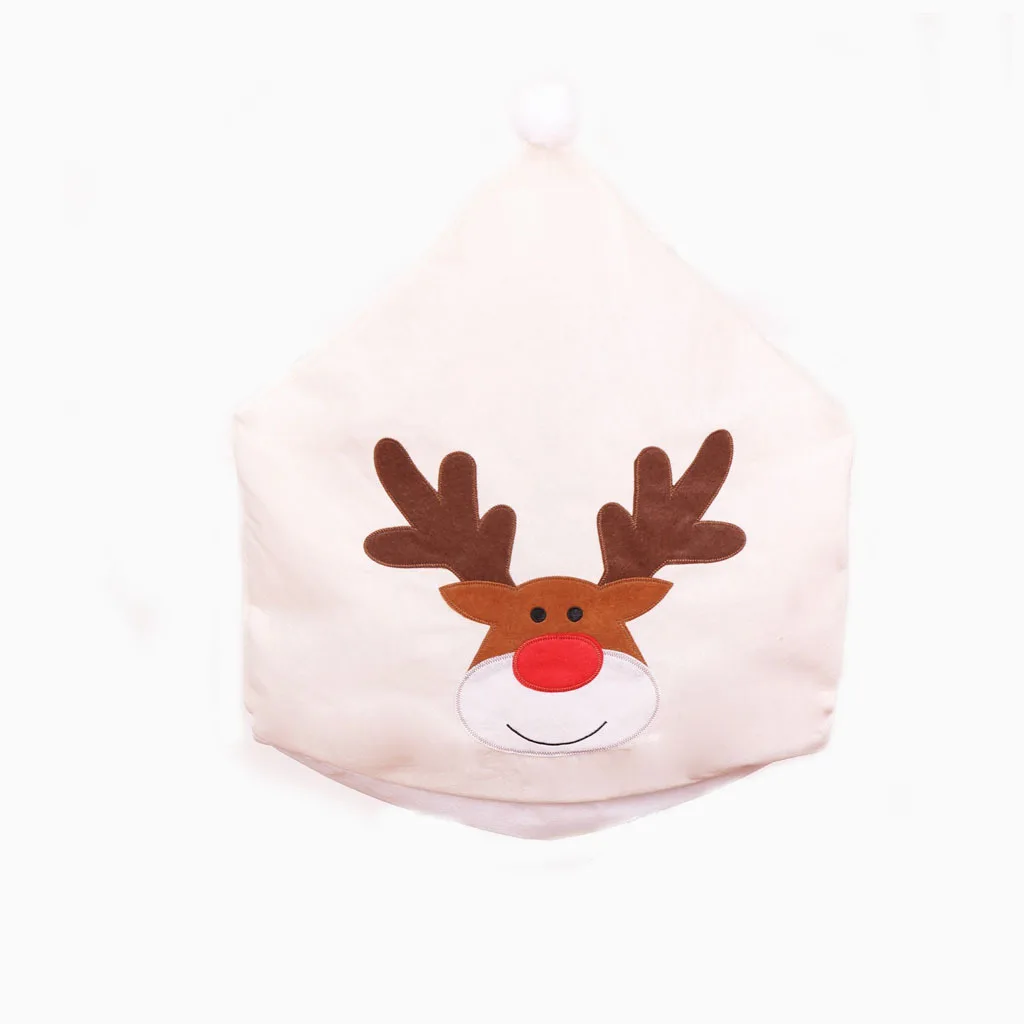 white chair cover 60*50 см рождественские украшения для стола, Рождественский нетканый Набор стульев с вышивкой в виде лося, рождественские украшения для домашнего украшения - Цвет: white chair cover
