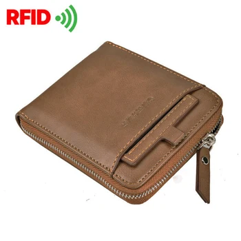 

Men's Wallet Short PU Retro Zipper Card Package RFID Wallet Male Purses Anti-theft Brush Multi-function Card Package Men's Purse