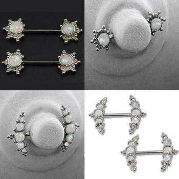 

PAIR Synthetic Opal CZ Gem Nipple Barbell Ring Fashion Haute Couture Bijoux Side Opal Nipple Shield Body Piercing Jewelry 14g