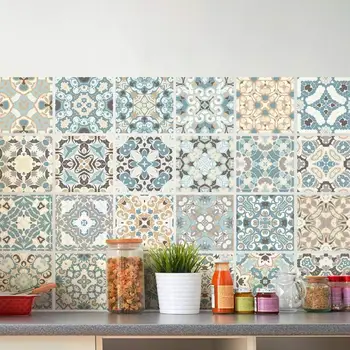 24pcs Modern Simplicity Waterproof Tiles Mosaic Wall Sticker Kitchen Bathroom Adhesive Decor for Tile Wall Floor Cabinet Drawer