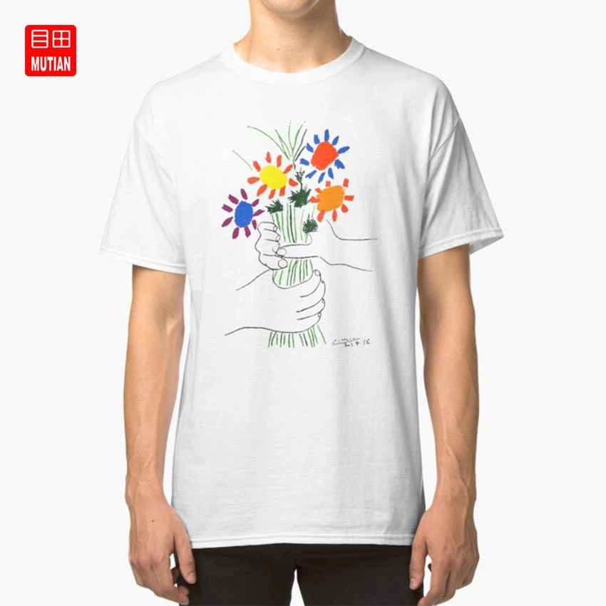 パブロ ピカソの花束平和 1958 花ブーケ手 やル花束デ L Amitie 友情 Tシャツピカソの絵画 T Shirts Aliexpress