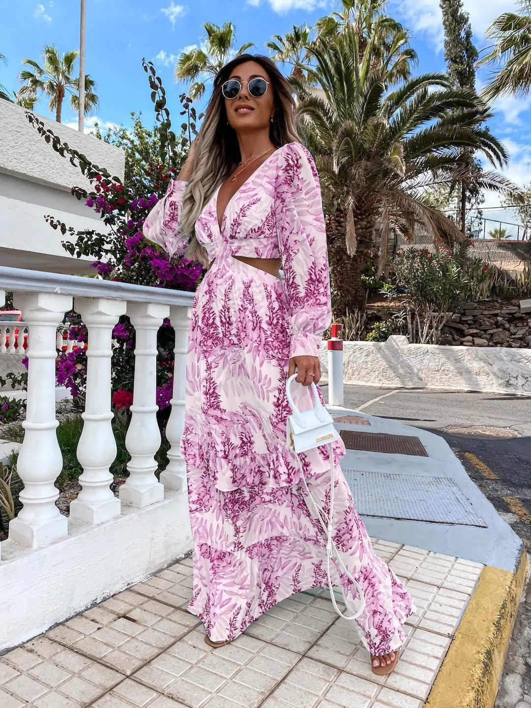Sexy V-Neck Backless Hollow Out Dress Lantern Sleeve Club Party Long Maxi Dresses Tunic Beach Cover Up A939