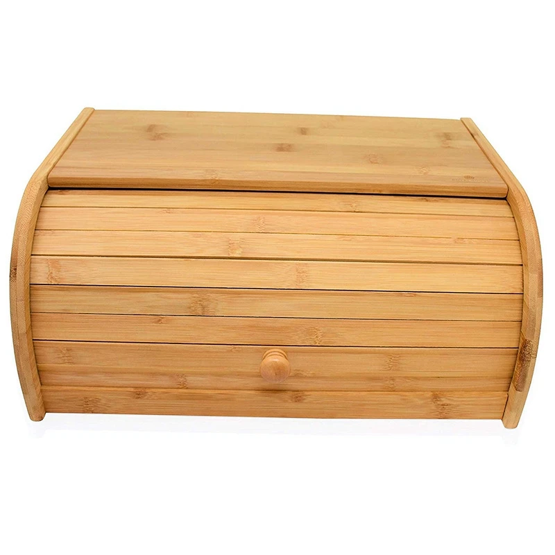 

Natural Bamboo Bread Boxes for Kitchen Counter Roll Top Large Bread Box Kitchen Food Storage-(Assembly Required)