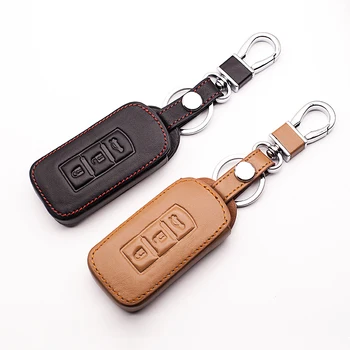 

New design Genuine Leather car key cover Bag For Mitsubishi ASX Outlander Sport Pajero Galant Lancer EX,3 Buttons smart key