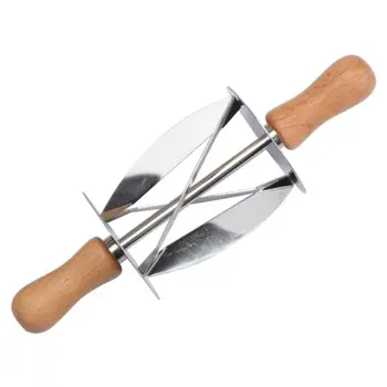 

Stainless Steel Croissant Cutter Rolling Wheels Wood Handle For Making Croissant Bread Wheel Pastry Knife Wooden Handle
