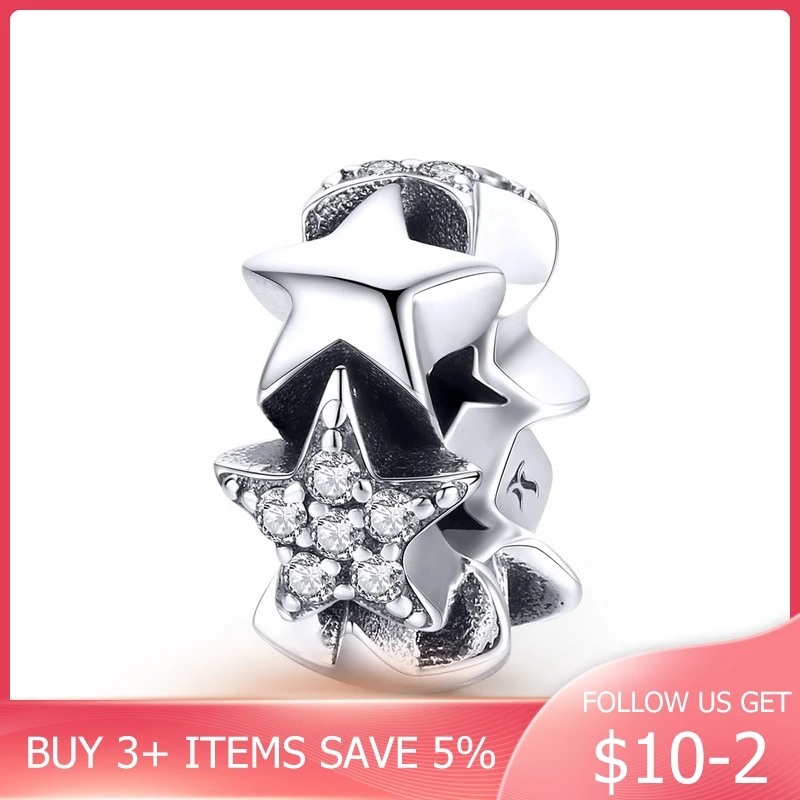 

CodeMonkey Genuine 925 Sterling Silver Little Star to Star Beads Clear CZ Spacer fit Women Bracelets Bangles Jewelry Making C929