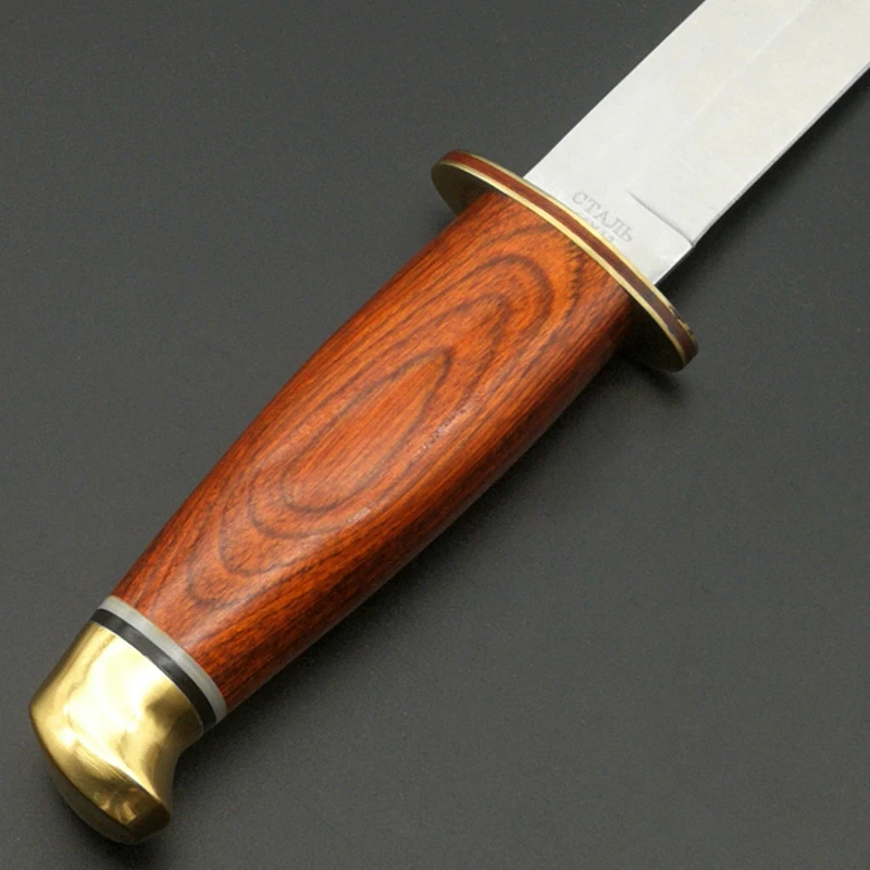 Mengoing Outdoor Self-Defense Survival Knife 5Cr13 Steel Wooden Handle Utility EDC Fixed Blade Knife