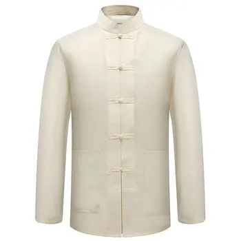 

New Male Cotton Shirt Traditional Chinese Men Coat Clothing Kung Fu Uniform Autumn Spring Long Sleeve Jacket for Man 2020