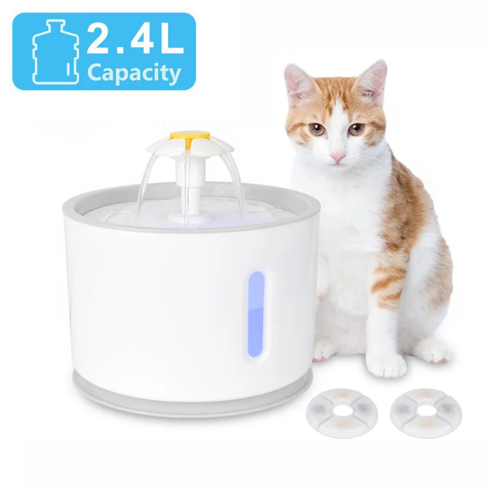 2.4L Automatic Cat Water Fountain Dog Drinking Dispenser with LED Night Light Cat Bowl Ultra Quiet Pet Accessories