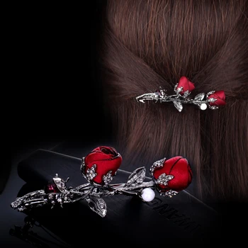 Günstige 2019 Vintage Blätter Perle Haar Clip Kopf Schmuck Rose Blume Strass Frühling Clip Haar Clip Hochzeit Schmuck Weihnachten Geschenk
