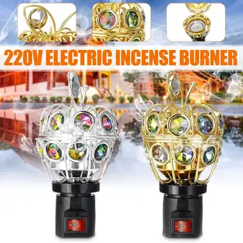 

220V Electric Incense Burner Hollowed Essential Oil Lamp Burner Floral Decorated Desk Lamp Home Decor EU UK Plug