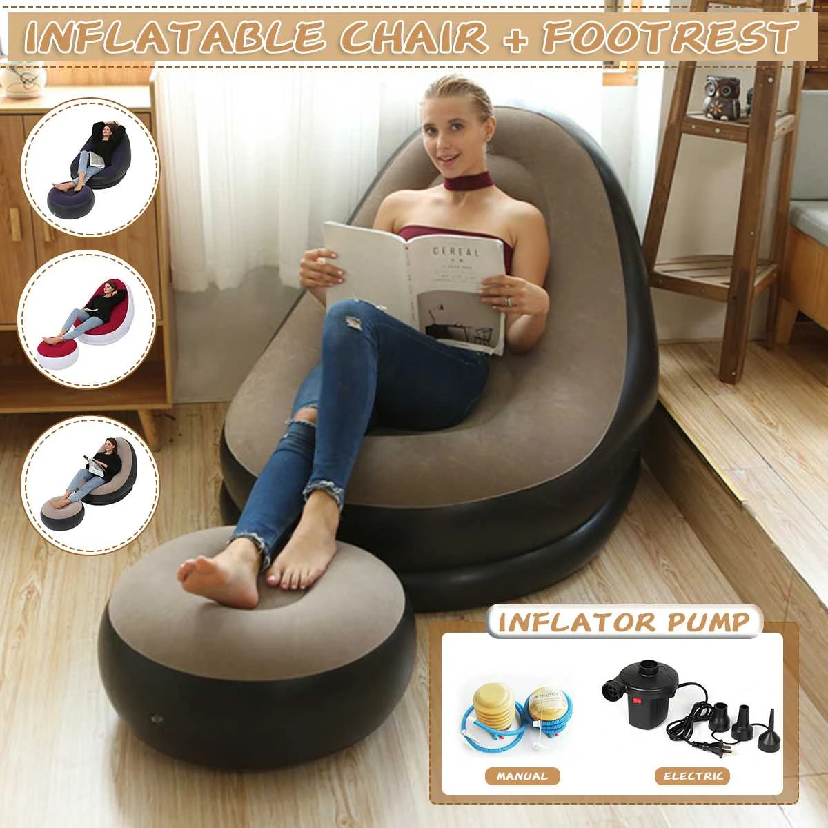 Hombre perezoso sofá inflable plegable reclinable cama sofá para exteriores  con reposapiés sofá Silla de diseño ergonómico para la casa y el  trabajo|Puf| - AliExpress