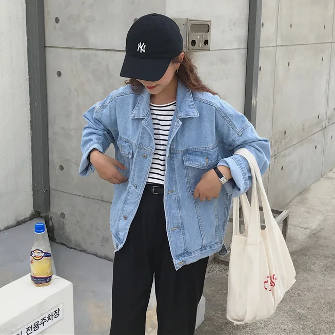 

Photo Shoot 2019 Spring New Style WOMEN'S Dress Korean-style Simple Versatile Light Color Loose-Fit Jeans Coat Women's