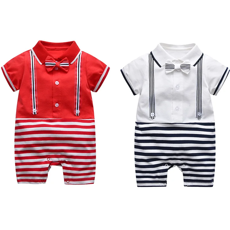 Baby Rompers For Boys Fshion Turn-Down Neck Short Sleeve Newborn Bebes Jumpsuits Sunsuit Toddler Kids Gentlemen Costume