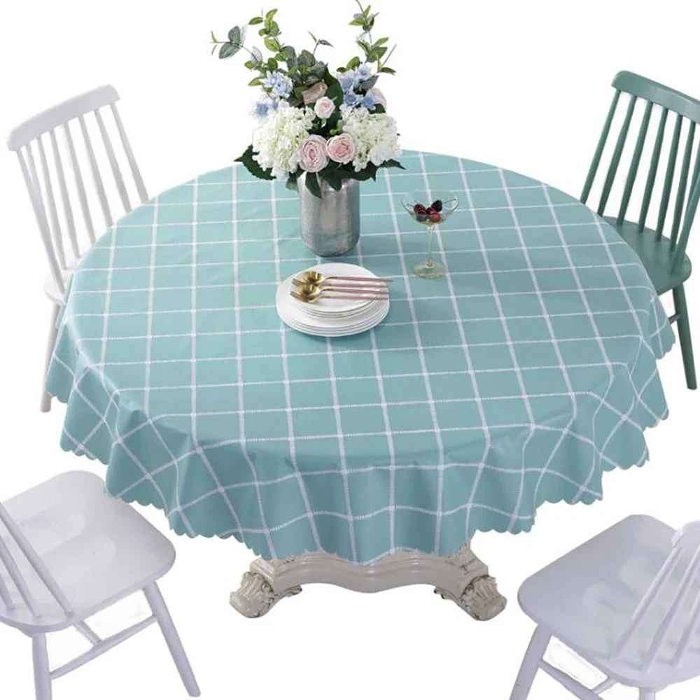 

Round Tablecloth PVC Table Cover Kitchen Tea Table Cover Waterproof Restaurant Hotel Household Round Table Cloth Printing Plaid