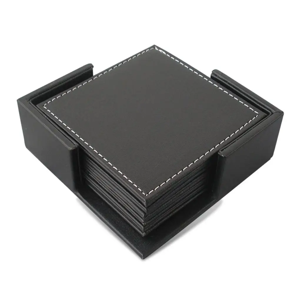 

6Pcs PU Leather Coffee Drink Cup Pad Home Decor Heat Insulation Mat Table Placement Protector Home Decoration with Holder