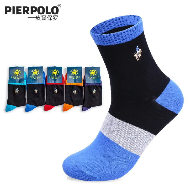 5 пар брендовых мужских носков PIER POLO, модные повседневные цветные носки, мужские хлопковые носки с вышивкой, зимние теплые носки, размер 39-44