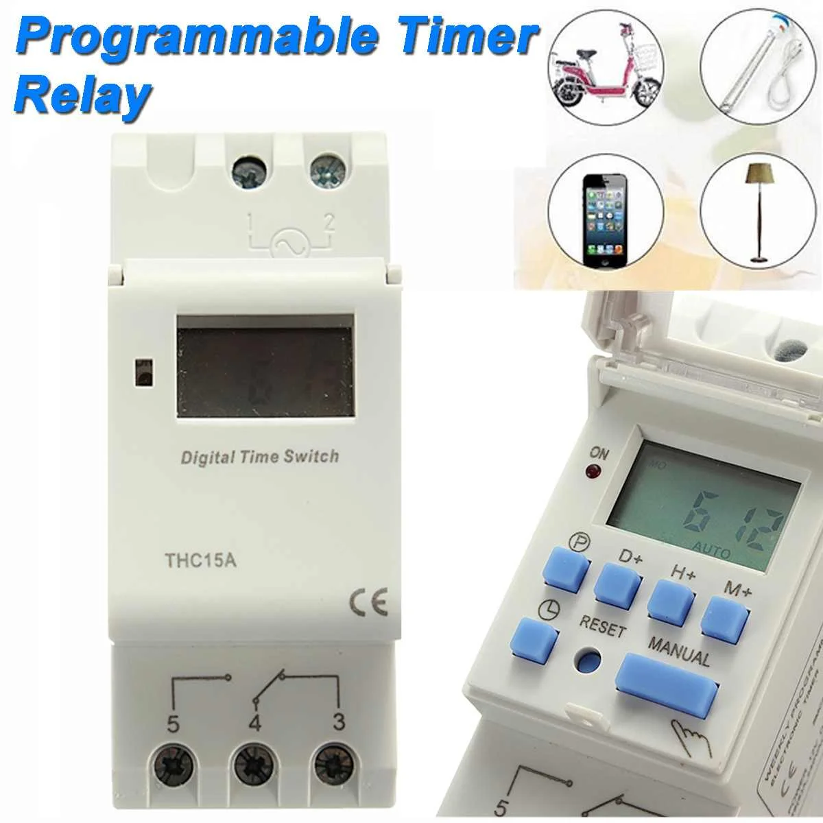 

DC 12V 16A 50Hz DIN Rail Digital Power Programmable Timer Time Relay Switch LCD display