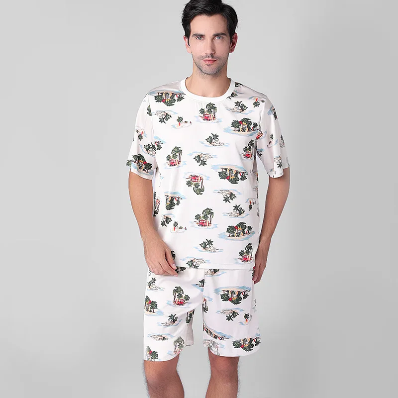 

Yao ting Pajamas Men Spring Summer New Style Short Sleeve Silk Men's Thin Loose And Plus-sized Homewear Set 1768
