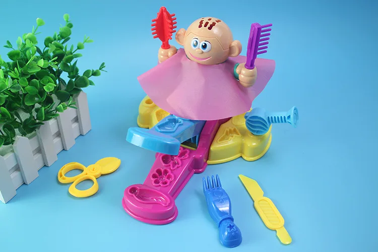 Douyin Celebrity Style Colored Clay Crazy Wood Barber 3D Plasticene Tool Mould Set Children Play House Toys