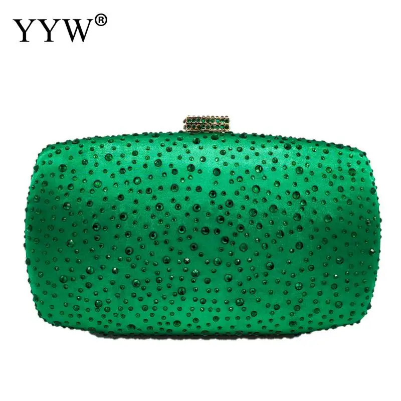 Полный горный хрусталь желтый женский кошелек, клатч модные Pochette Femme зеленые вечерние клатчи розовые кошельки Свадебные выпускной вечер сумка - Цвет: green
