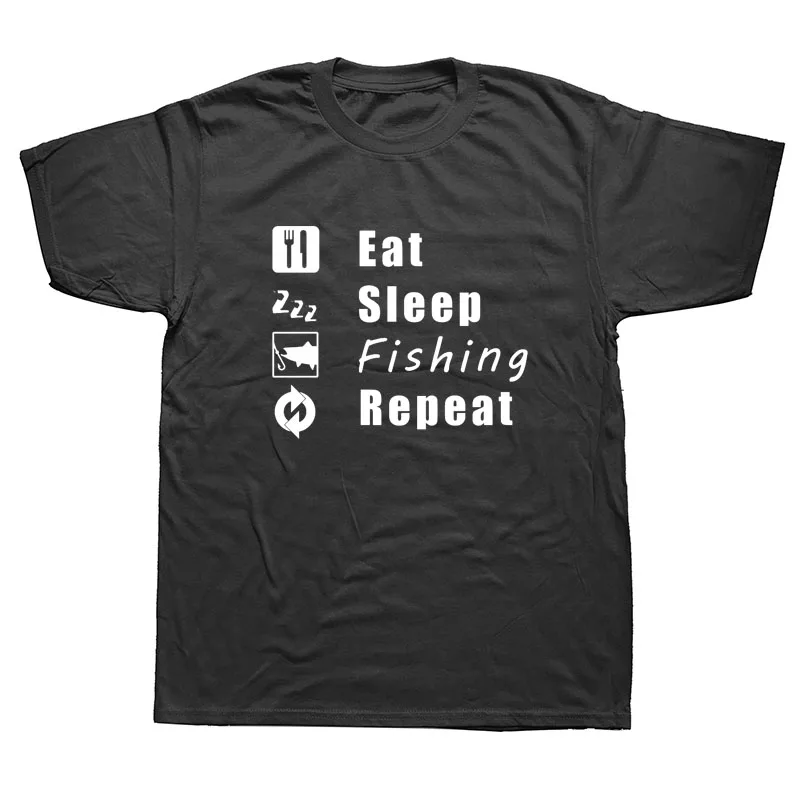 Забавный Летний стиль Eat Sleep Fishing Heartbeat Футболка мужская шутка короткий рукав хлопок Рыбацкая рыба футболка