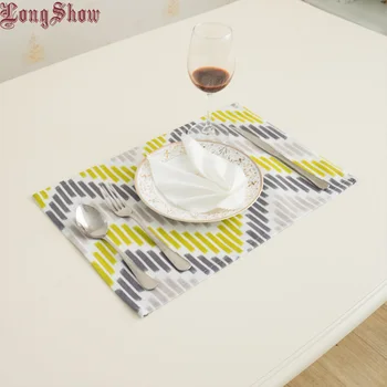 

1 Lot 2pcs 30x45cm Cute Green Grey Waves Geometric Waves Anti-Skid Table Decorative Placemats