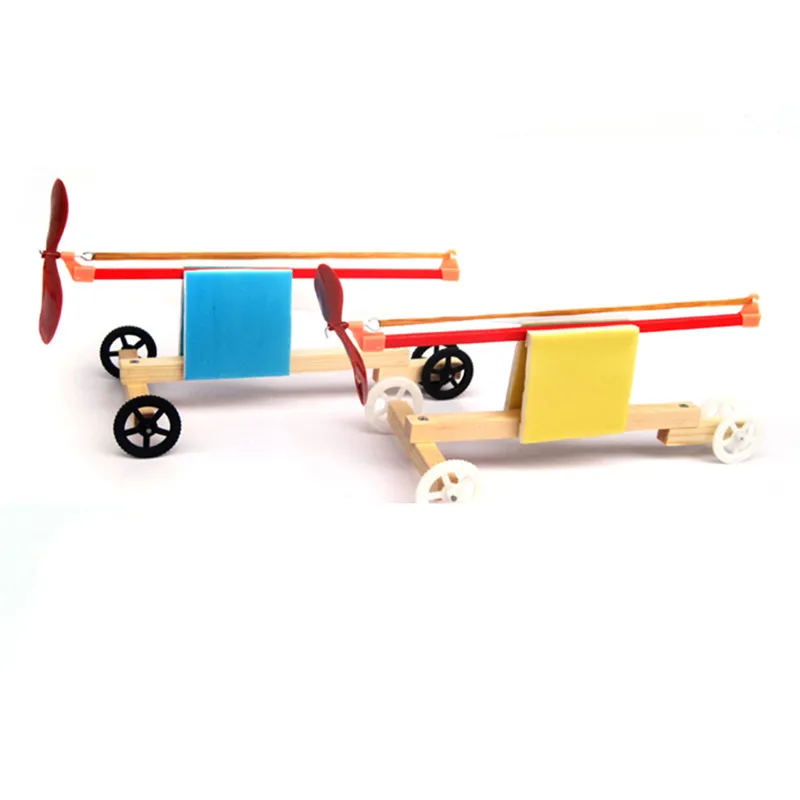1Set Kid DIY Wooden Dynamic Rubber Band Powered Car Kid Assembled Puzzle Toy