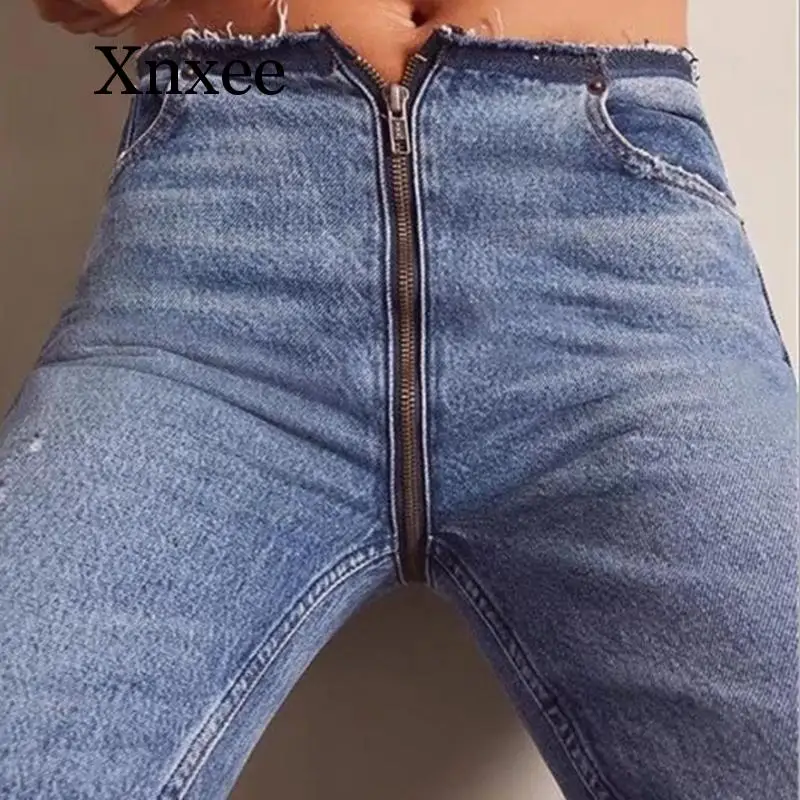 Butt Front Back Zipper Jeans Women 