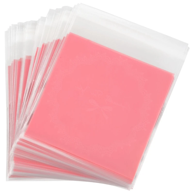 200 PCS Bowknot OPP Self Adhesive Cookie Bakery Candy Biscuit Roasting Treat Plastic Bag (Purple/Light Pink)10x10cm