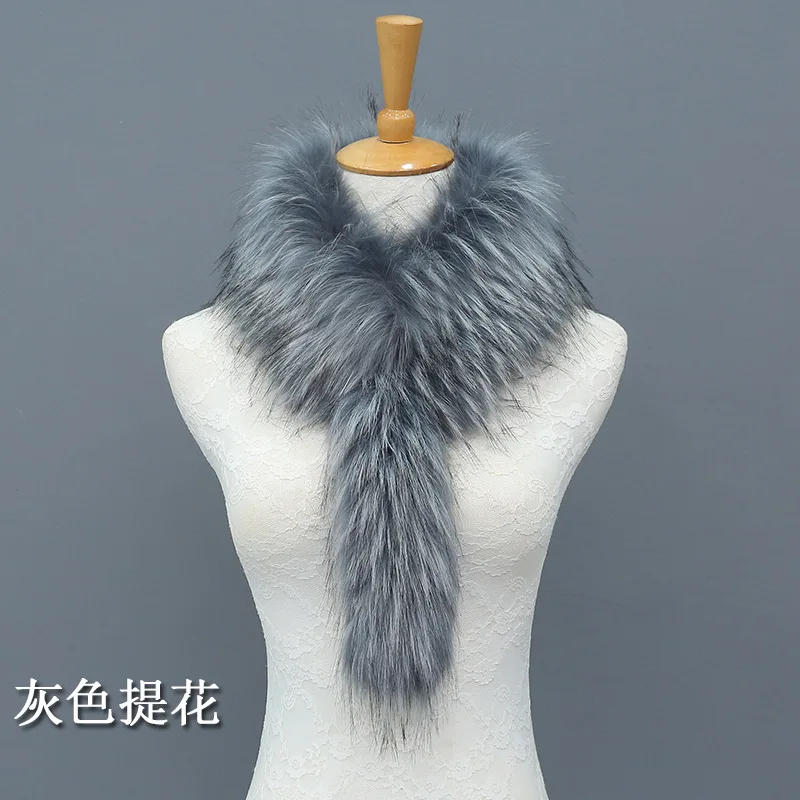 grey with white tips Qearlstar искусственный мех енота зимний теплый шарф утолщенный плюшевый воротник шаль шеи Болеро шейный платок длинные роскошные обертывания 72*15 см YT26 - Цвет: grey with white tips