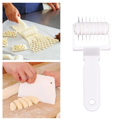 Embossing Dough Roller Lattice Craft White Plastic Wheel Knife Large Size Cooking Tools Pull Net Pizza Cutters & Wheels