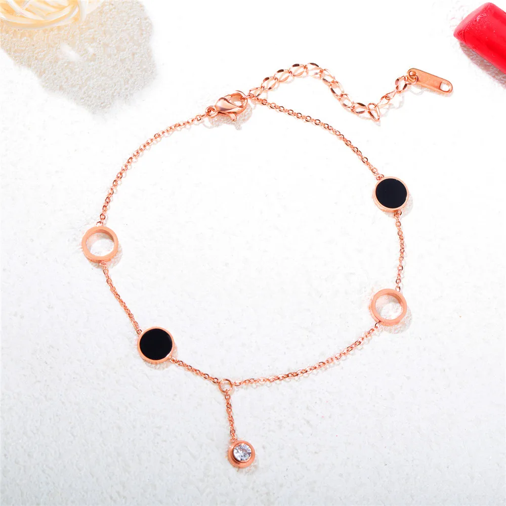 New Arrival Stainless Steel CZ Acrylic Rose Gold Color Circles Shape Pendant Bracelet Anklets On Leg Beach Foot Ankle Jewelry