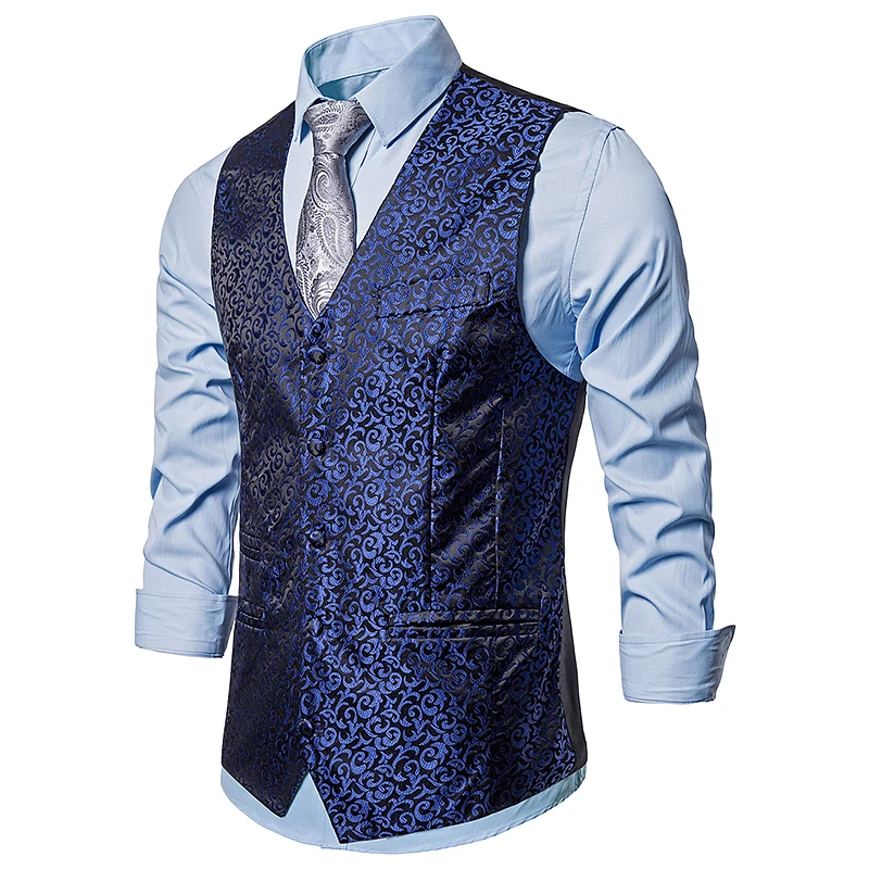 Plus size men smart casual suit vest mens Solid color single breasted design vest Small embroidered flowers pattern men's Tops Plus size men smart casual suit vest mens Solid color single breasted design vest Small embroidered flowers pattern men's Tops