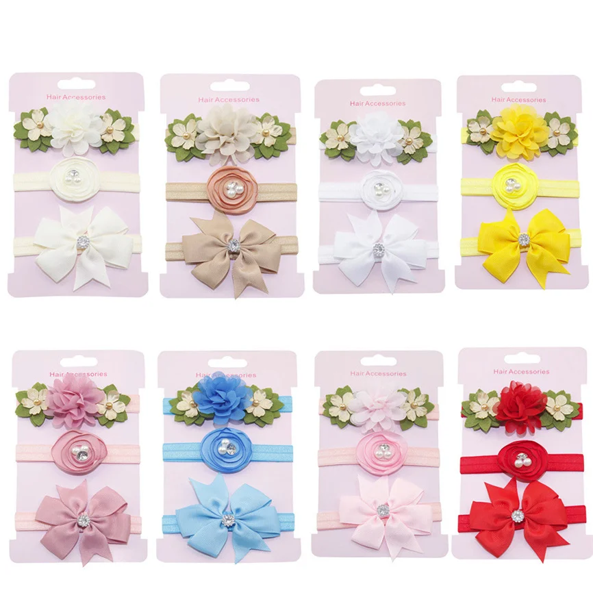 Аксессуары для волос цветок 3 шт. детская эластичная однотонная повязка на голову