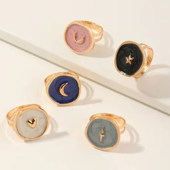 

2020 Drop Oil Love Moon Lightning Round Finger Rings Alloy Gifts for Girls Womens Wedding Party Fashion Jewelry Finger Rings