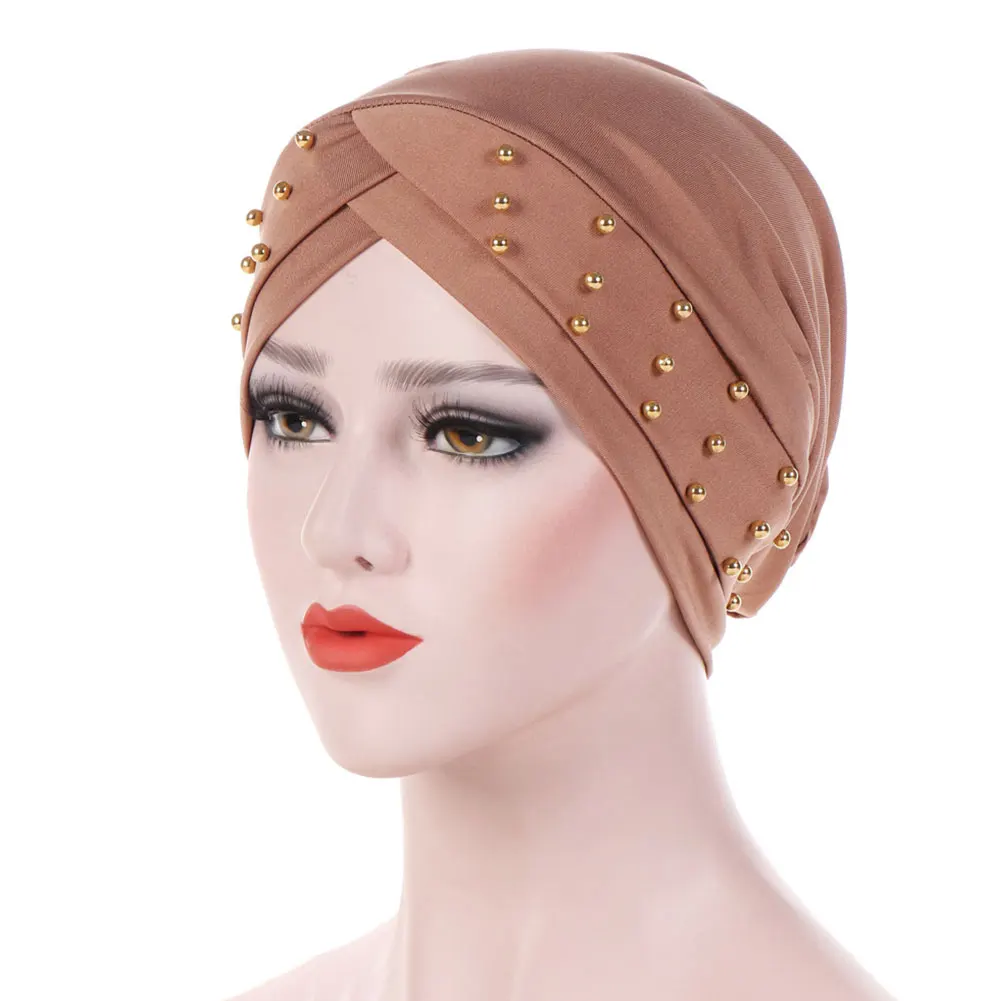 Женская шапка-чалма в западном стиле, шапочка для химиотерапии, головной убор из бисера, аксессуары для рака, налобный крест, модная повседневная - Цвет: Хаки