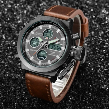 

GOLDENHOUR Brand Luxury Military Leather Strap Men Watch Automatic Sport Man Wristwatch Waterproof Male Clock Relogio Masculino