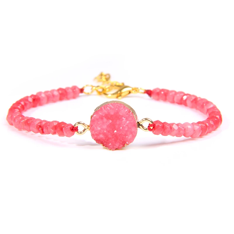 

Druzy Stone Bracelets Crystal Bead Natural Druzy Charm Bracelets For Women Ladies Gold Faceted Beads Bracelet Femme Christmas