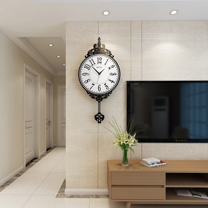 GH Европейский стиль развевающиеся круглые настенные часы современный дизайн винтажные Подвесные часы настенные маятниковые часы для гостиной