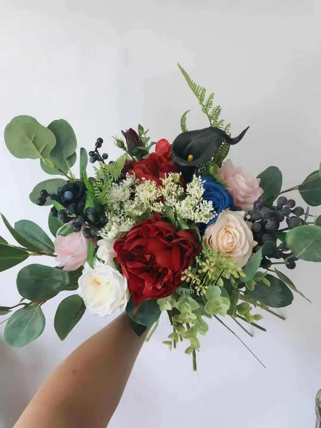 Bridesmaid bouquet PEORCHID Королевский синий Бургундия искусственный букет невесты розовый цветок пиона Свадебные украшения шелковые невесты букеты - Цвет: Bridesmaid bouquet