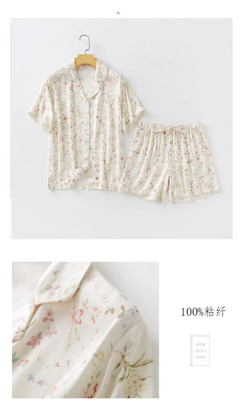 Summer Pajamas Women Satin Sleepwear Willow Print Shorts Loungewear Short Sleeve Pyjamas Two Piece Sexy Nightwear Home Clothes H0ae4ddc0ed034ad2884d725e6e3d8e68M