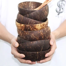12-15cm Natural Coconut Bowl Protection Wooden Ware Vaisselle Wood Tableware Spoon Set Coco Cuencos Kitchen Environmental Bol
