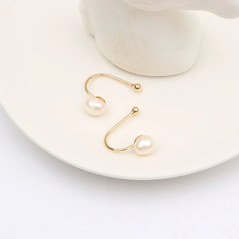New Trendy Style Lady's Copper Freshwater Pearls Ear Cuffs Pierced Gold Color Clip Earring For Women Party Jewelry