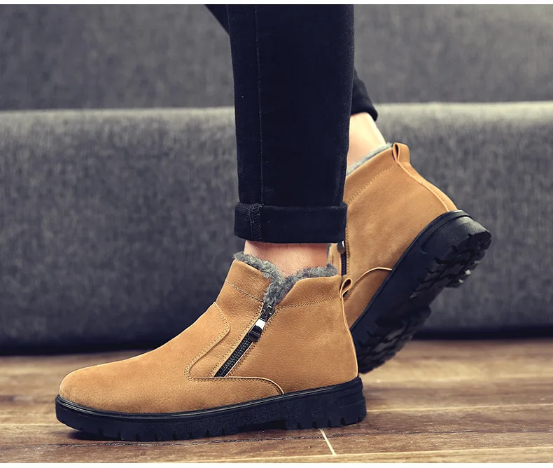 Winter Men With Fur Warm Snow Boots Comfortable Barefoot Shoes Light Anti-skid Sneakers For Male Winter Outdoor