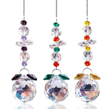 

H&D Glass Crystal Ball Prism Rainbow Maker Chakra Hanging Suncatcher Window Sun Catcher Gift Home Wedding Decoration,Pack of 3