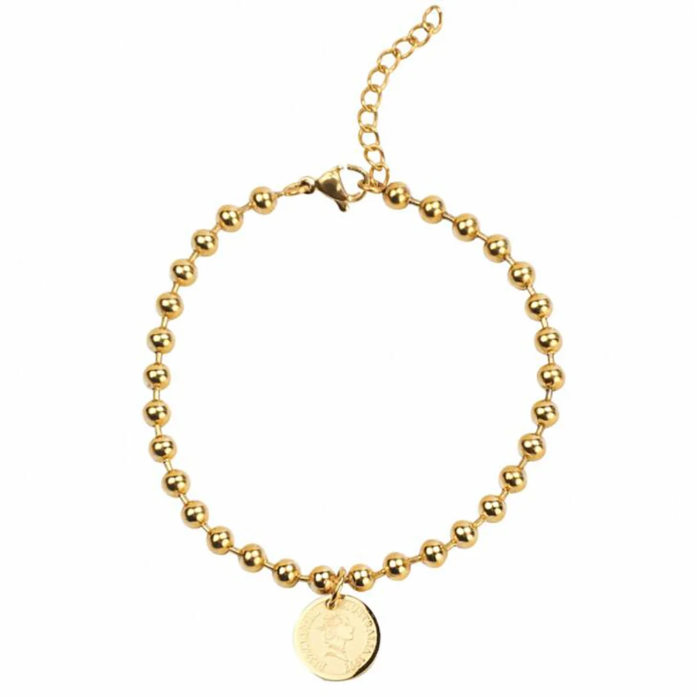 Minimalismo Delicato In Acciaio Inossidabile Oro Inghilterra Elizabeth Queen Coin Disc Bracciale Bangle Jewerly Regalo Per Lui