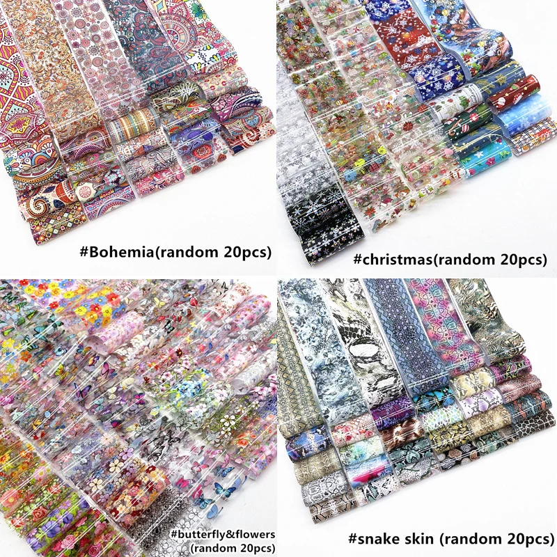 20 Rollen Halloween Nagelfolien Farbverlauf Transferpapier Weihnachten Nail Art Aufkleber Streifen Blumen Maniküre Abziehbilder Nägel Dekoration