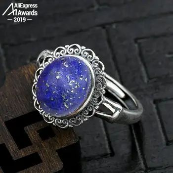 

10*8mm 6.18 Sale S925 Sterling Silver Asia Lapis Rings Exaggerated Rings Chinatown Afghanistan Retro Gemstone