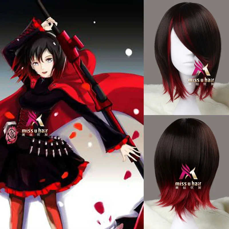 RWBY Руби розовый парик короткие красные прямые волосы термостойкие синтетические
